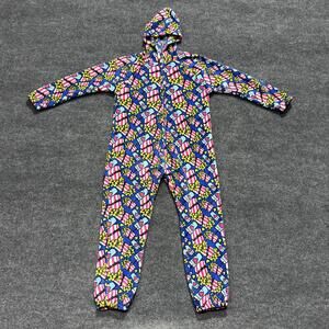 Fuzzies By Confetti Pajamas Girls Large 14/16 Blue Popcorn Hooded One-piece